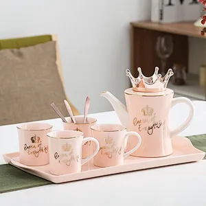 European Style Tea Cup Home Use Porcelain Cold Water Kettle Cup Set 2019 Promotional Ceramic Tea Set