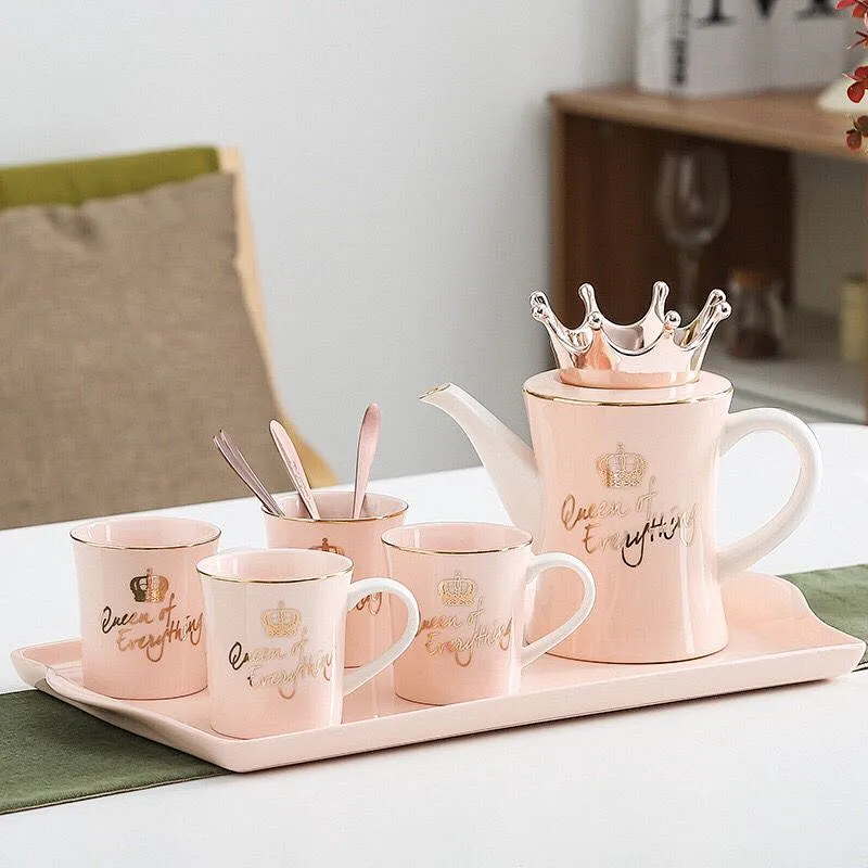 European Style Tea Cup Home Use Porcelain Cold Water Kettle Cup Set 2019 Promotional Ceramic Tea Set