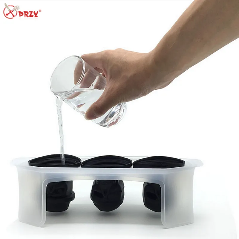 One set Skull head shaped silicone ice mold whiskey cocktail ice ball maker large ice cubes