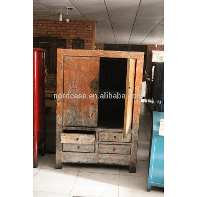 2 door 4 drawer wardrobe in old frame with new high glossy in orange shiny finish chinese antique asian old furniture cabinet