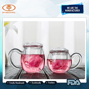 Stocked small drinking glass tea cups with glass handle easy to take