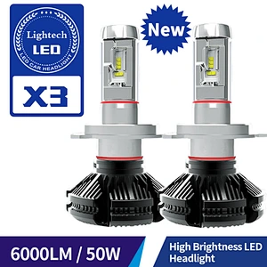 Lightech High Quality X3 Fanless LED Headlight H4 50W 8000LM H4 H13 High Low Brightness Headlamps 12v 24v For all universal car