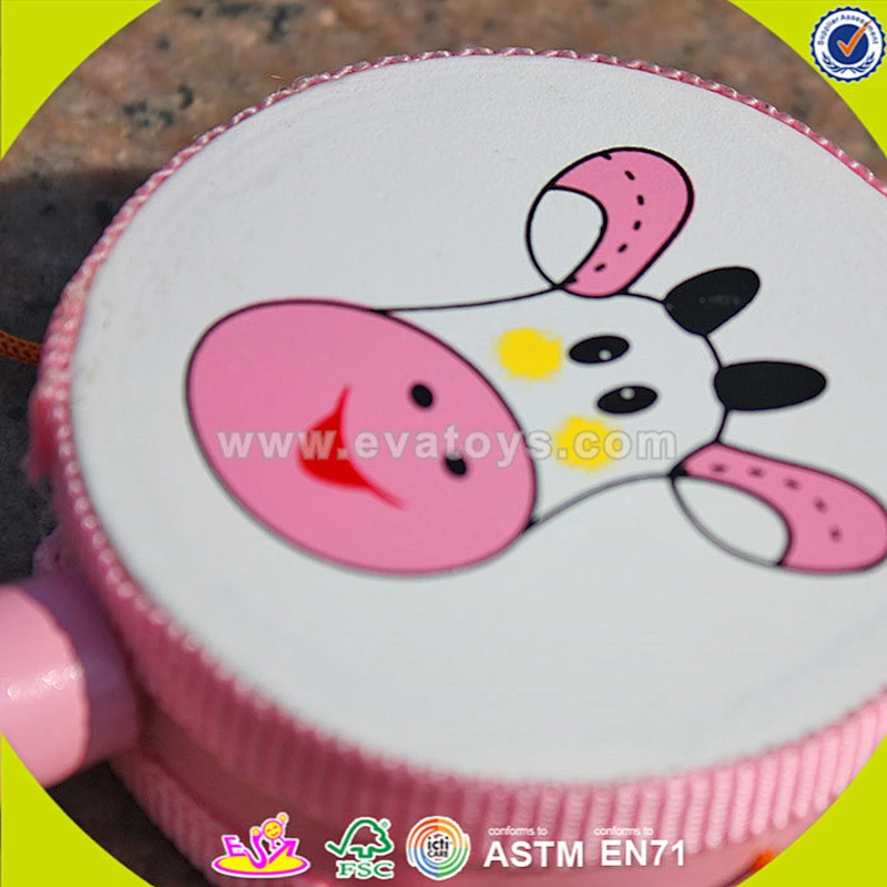 wholesale lovely pink wooden rattle drum for kids W07G006