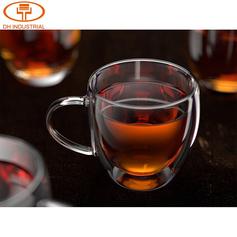 Guangzhou manufactory double wall high borosilicate glass mug tea pot with handle for teaware
