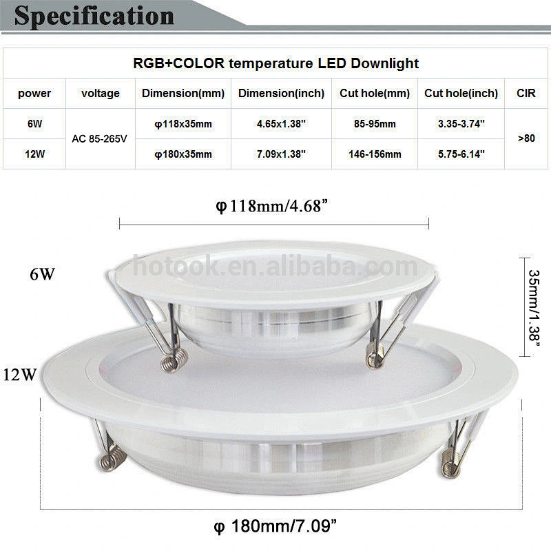 Mi.light 2.4G Wireless 6W 12W RGBWW RGB+CCT Dimmable LED Downlight