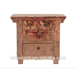 Antique Shanxi Distressed Wood Table With Drawers