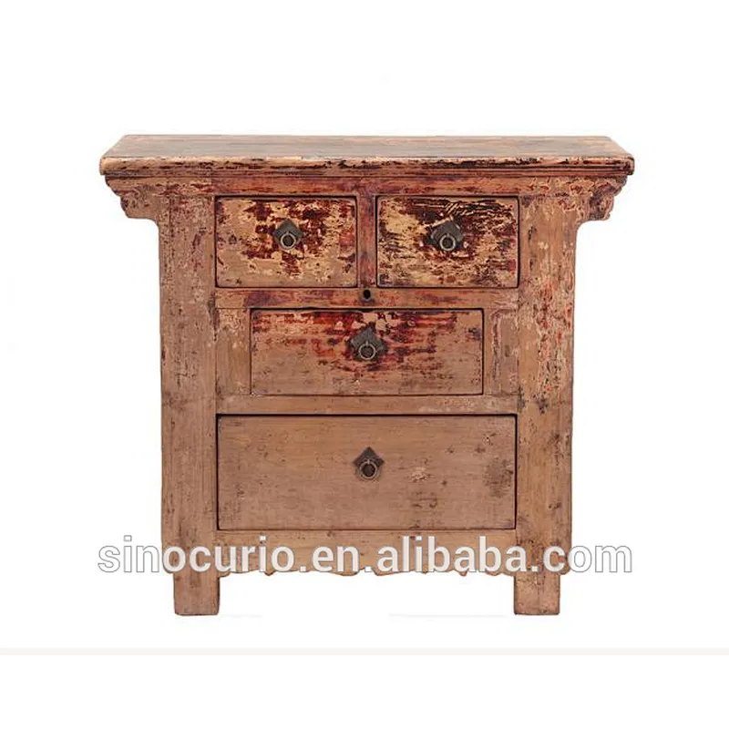 Antique Shanxi Distressed Wood Table With Drawers