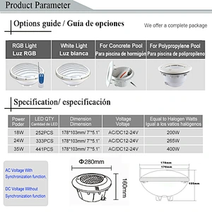Commercial projector AC12V 35W RGB synchronous control IP68 waterproof par56 led pool light