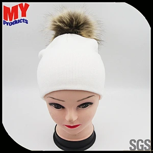 hot sale woman hat winter beanie pure custom big pompom knitted simple hat