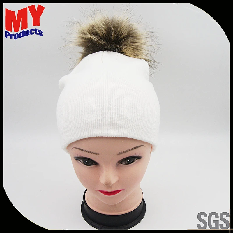 hot sale woman hat winter beanie pure custom big pompom knitted simple hat