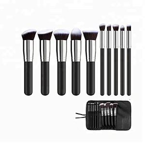 China Manufacturer Customized Logo Black 10pcs Makeup Brush Set With Makeup Bag Holder