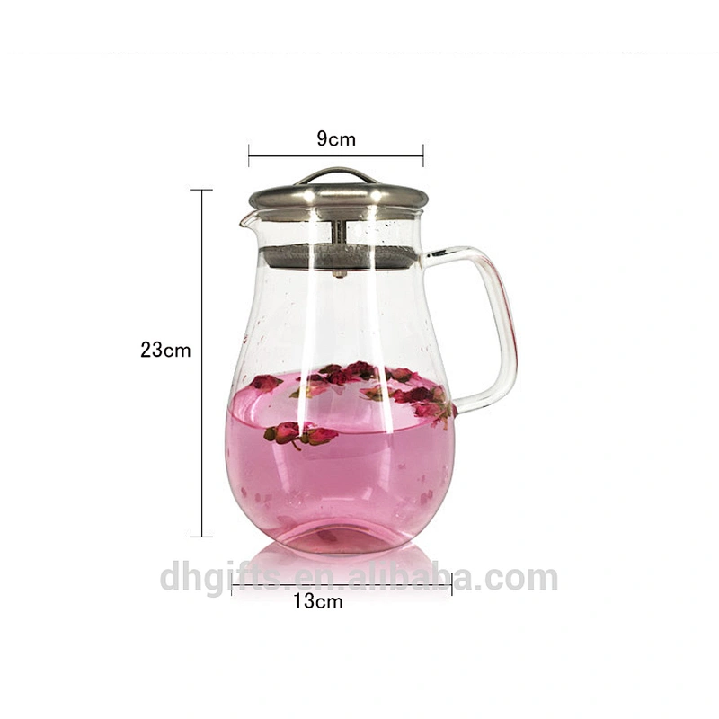Wholesale 1.9L custom round glass teapot with stainless steel filter for juice coffee