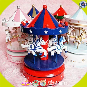 wholesale baby wooden merry go round music box best sale kids wooden merry go round music box W02A037
