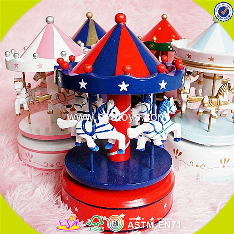 wholesale baby wooden merry go round music box best sale kids wooden merry go round music box W02A037