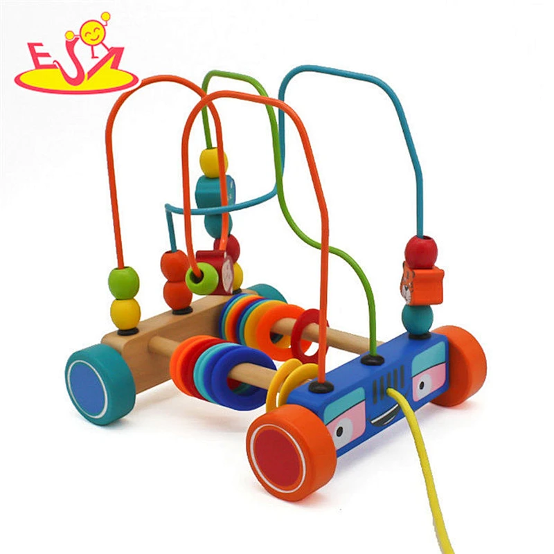 New arrival baby educational wooden pull along toys for 1 year old W05C098