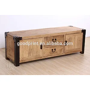 Chinese antique cabinet with wheels reclaimed wood iron TV stand MG150