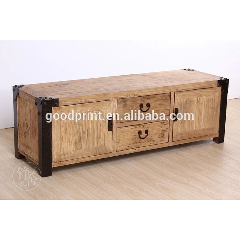 Chinese antique cabinet with wheels reclaimed wood iron TV stand MG150
