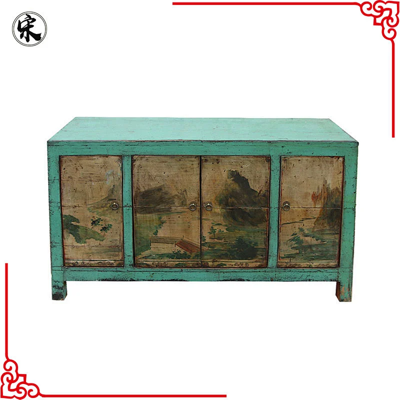 chinese antique solid wood pine painted furniture for stores