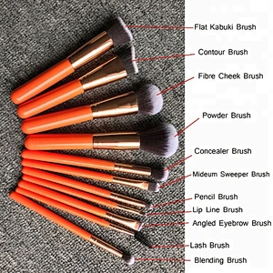 Private Label 11pcs Orange Makeup Brushes Set Powder Foundation Blusher Concealer Eyeshadow Eyecomb Brush Cosmetic Beauty Kit