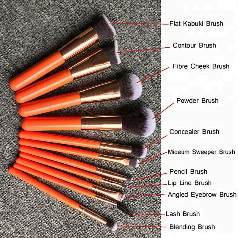 Private Label 11pcs Orange Makeup Brushes Set Powder Foundation Blusher Concealer Eyeshadow Eyecomb Brush Cosmetic Beauty Kit