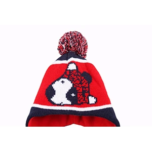Wholesale Winter Kids Hat Fold Beanie Knitting Caps With Lovely Dog And Pom Pom Ball