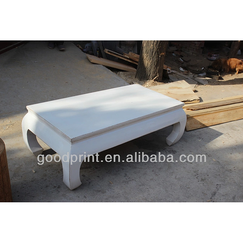 Handcrafted Solid Wood Chinese Vintage Antique White Kang Table Tatami Table