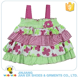 Wholesale summer flower printing design baby girls layered condole belt dress