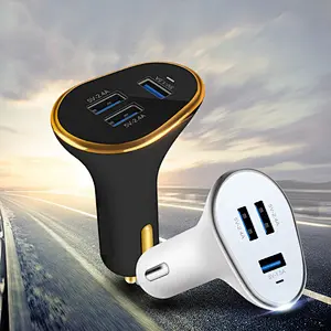 Wholesale Black White Metal Portable Mobile Phone 3 USB Port Car Charger