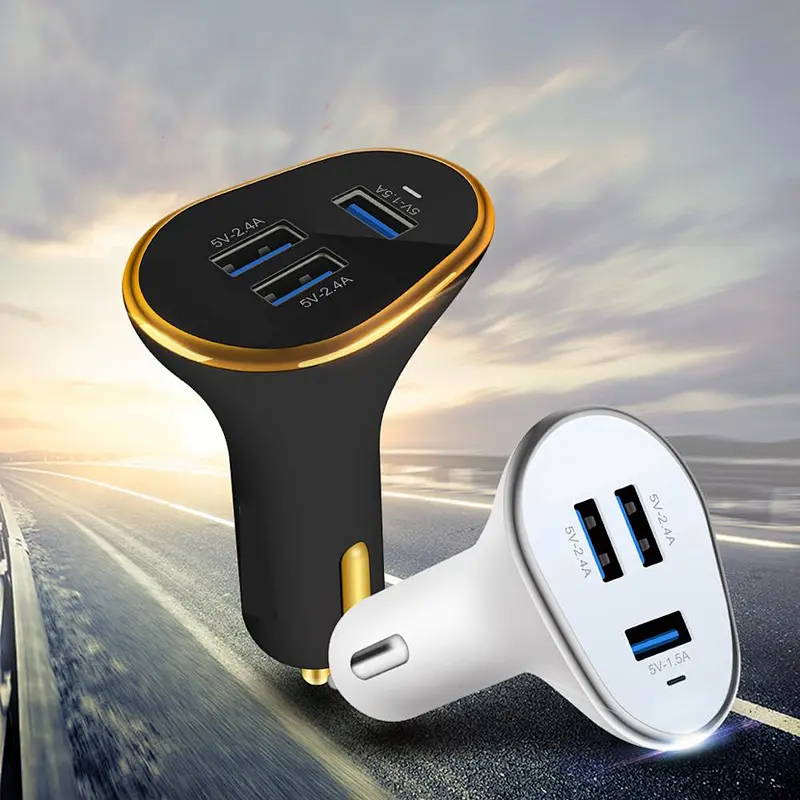 Wholesale Black White Metal Portable Mobile Phone 3 USB Port Car Charger