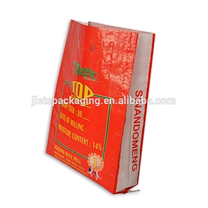 Factory sale laminated red printing pp woven rice packing bag with D handle 5kg,10kg,15kg