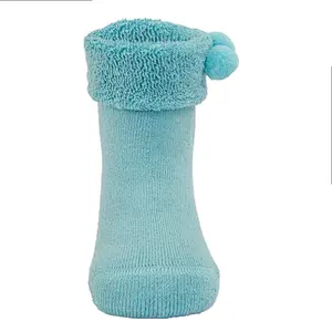 baby colorful double cuff pompoms thick cotton winter socks
