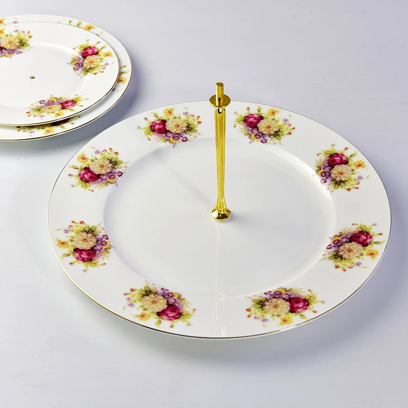 Chinese supplier supply fancy rose flower dish with three-layer plate for anniversary