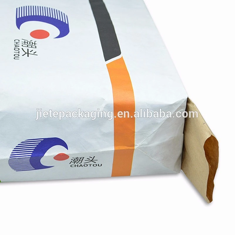 stand up 10kgs cement bag on valve made of white and brown kraft paper