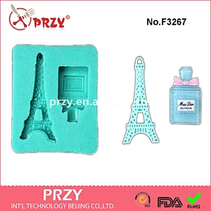 F3267 PRZY Eiffel tower with perfume silicone fondant decoration mold eiffel tower fondant mould