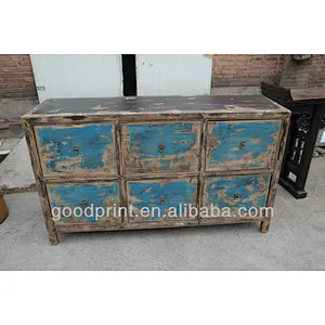 Chinese Antique six drawer blue distressted Furniture