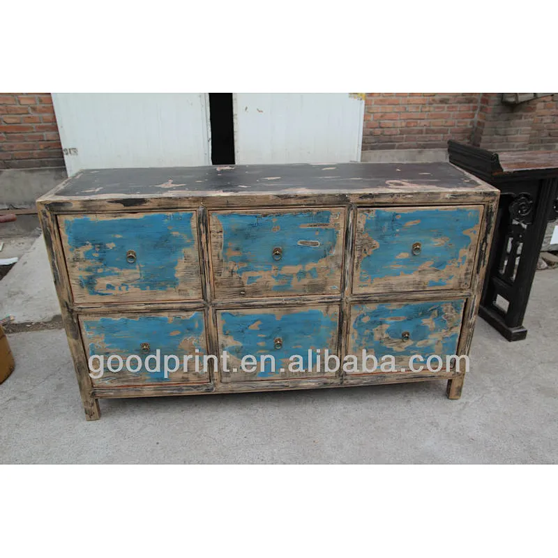 Chinese Antique six drawer blue distressted Furniture