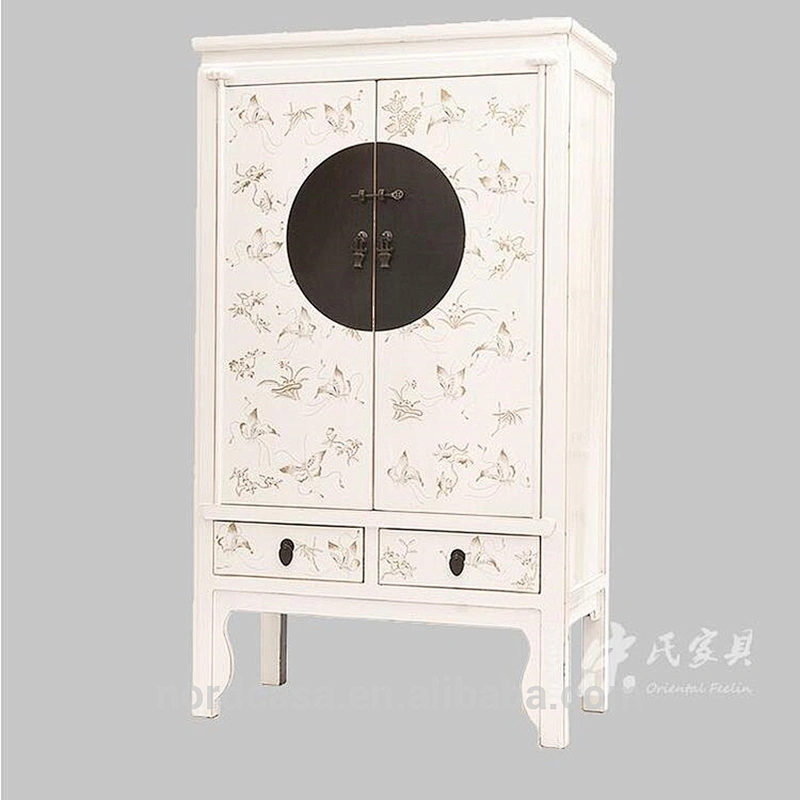 Antique chinese design wooden hand painting two door bedroom wardrobe