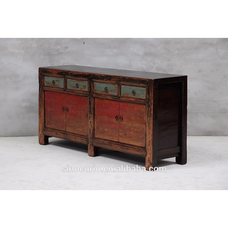 Chinese antique reproduction furniture vintage distressed wood sideboard