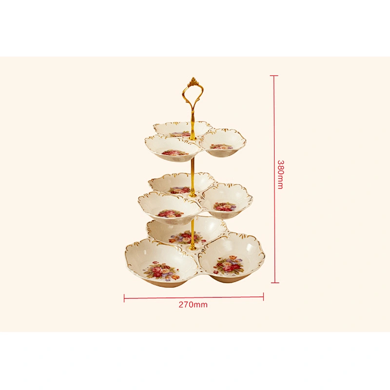 European Ceramic plate three layers of fruit plate gold crown design for celebration