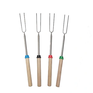 Hot dog Marshmallow Wooden Handle Stainless Steel Telescopic BBQ Forks