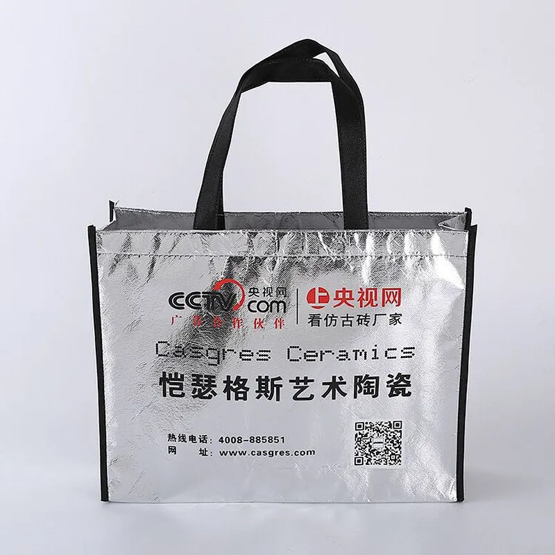 Custom wholesale silver carry shopping bag non-woven