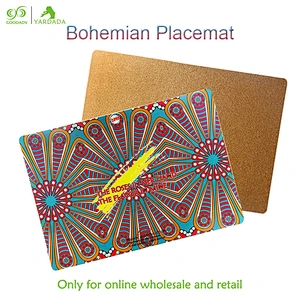 Kitchen wood accessories placemat for dining table waterproof pot holder,Bohemian style bowl pad coasters plate mat