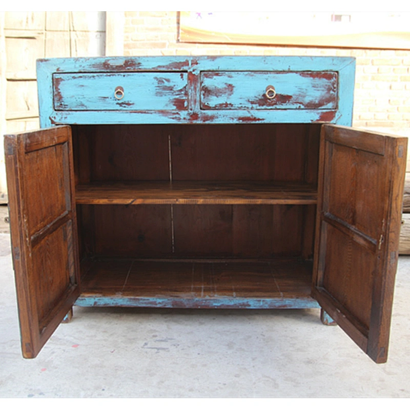 Chinese Antique Shanxi Old Pine for kitchen Sideboard reclaimed wood blue color two door two drawer chinese antique sideboard