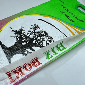 Agriculture use customized design print rice bag pp woven sack with plastic handle for grain,flour,paddy,wheat,corn