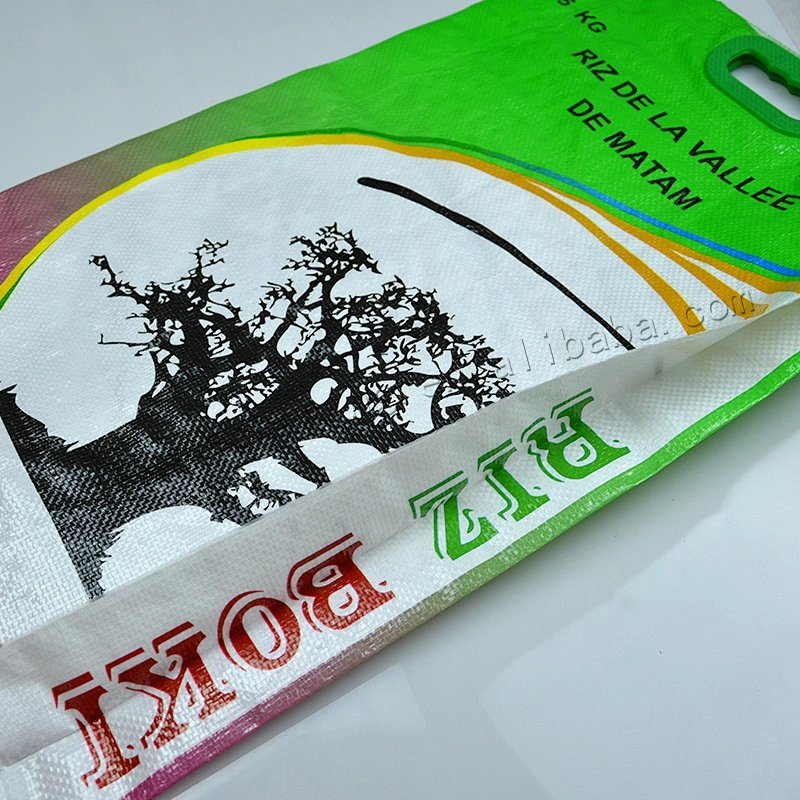 Agriculture use customized design print rice bag pp woven sack with plastic handle for grain,flour,paddy,wheat,corn