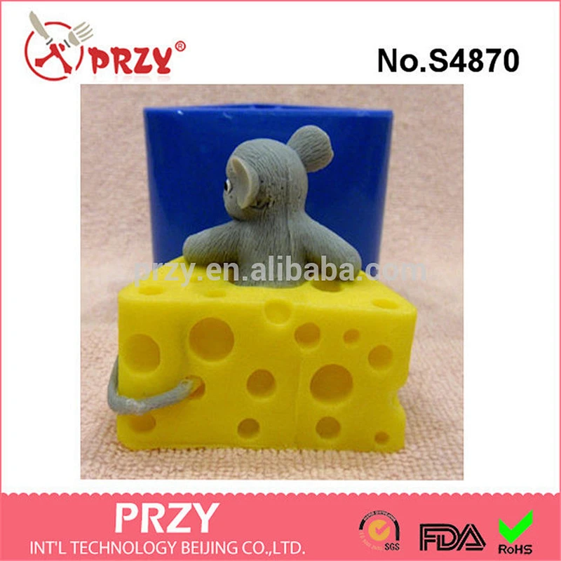 S4870 Mouse in a piece of cheese 3d silicone molds for soap food grade handmade soap mold