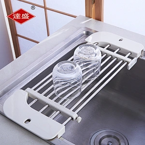 Small kitchen sink plastic draining stainless steel dish water drainer rack