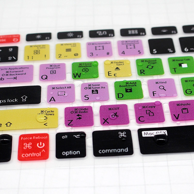 For mac OSX Spanish Shortcuts Custom Keyboard Skins silicone keyboard skin laptop skin For macbook pro retina display