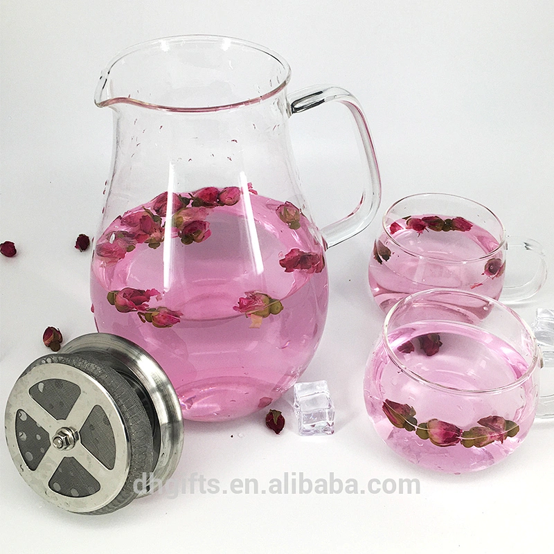 Wholesale 1.9L custom round glass teapot with stainless steel filter for juice coffee