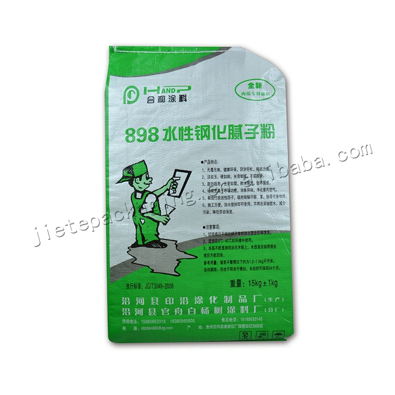 Customized 15kg white plastic gravure printing bopp laminated pp woven dry mortar bag for cement,wall putty powder,tile adhesive